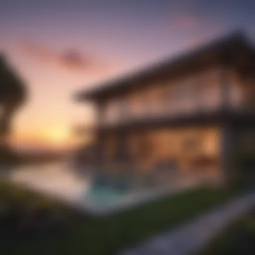 Luxury home exterior at sunset