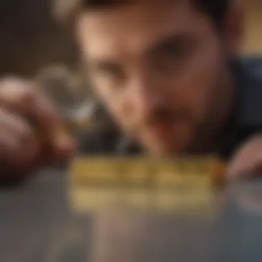 Person inspecting the purity of a gold bar with a magnifying glass