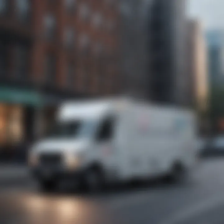 A mobile plasma donation van parked in a bustling city street