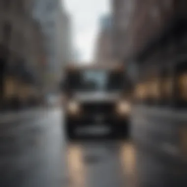 UPS driver navigating a busy urban street