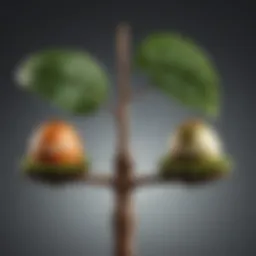 Illustration depicting a scale balancing financial growth between Roth IRA and Acorns