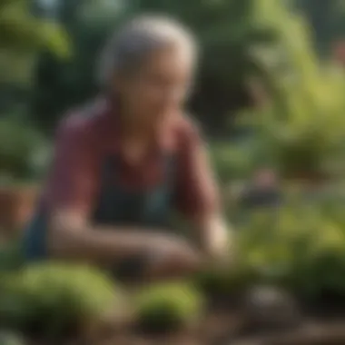 Senior woman gardening in a peaceful setting