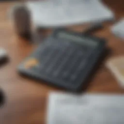 A calculator and financial documents laid out on a table, symbolizing mortgage calculations.