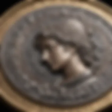 A close-up view of a rare coin showcasing its intricate details