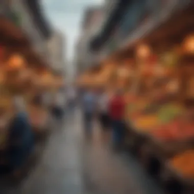 Vibrant street scene filled with colorful markets and joyful locals