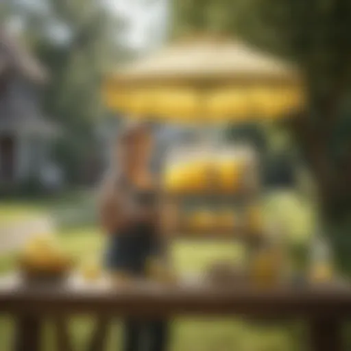 A teenager setting up a lemonade stand