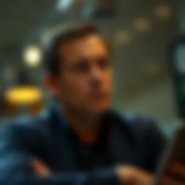 Contemplating Financial Choices A thoughtful individual contemplating financial decisions
