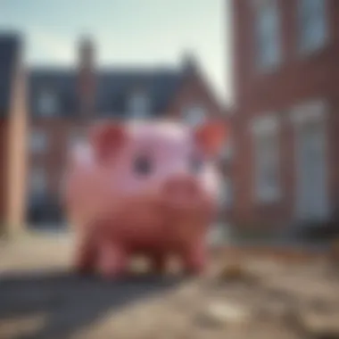 Crisis in the housing market depicted through broken piggy bank